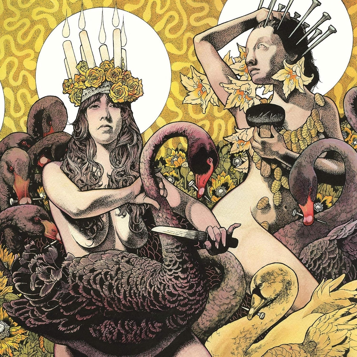 Baroness – Yellow & Green LP1: Neon Yellow, Milky Clear and Black Ripple Effect LP2: Neon Green, Milky Clear and Black Ripple Effect by Baroness vinyl record cover