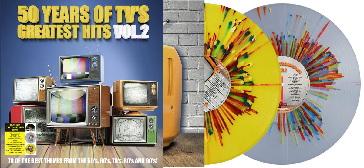 Various Artists – 50 Years Of Tv's Greatest Hits 2 (Clear/Yellow/Red/Green Splatter vinyl record cover