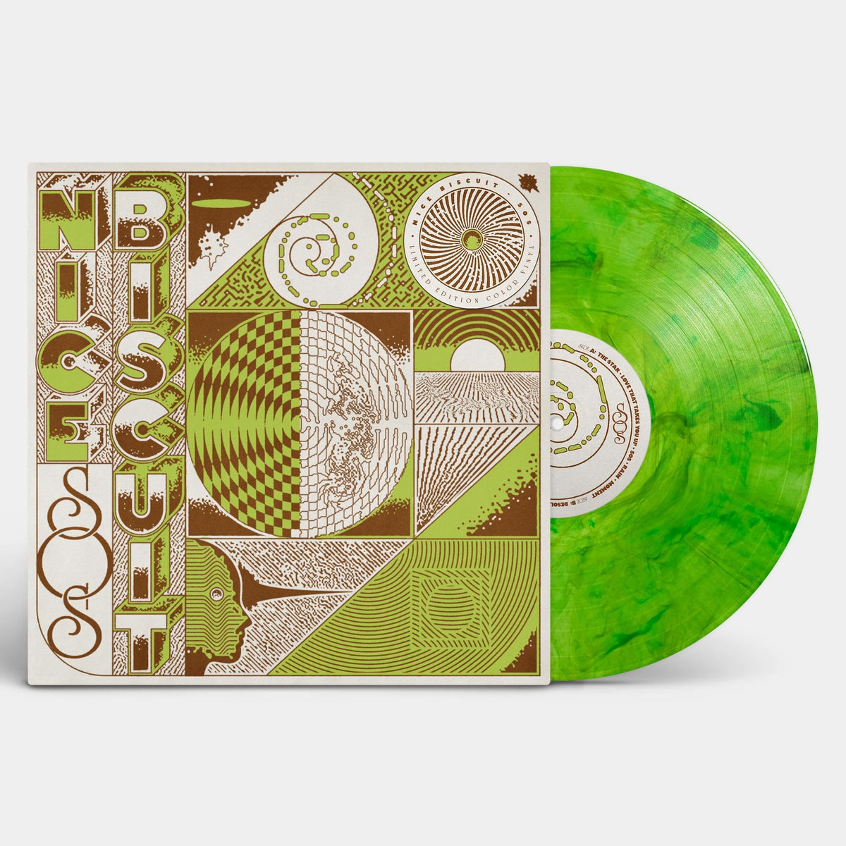 Nice Biscuit – Sos (Green Galaxy Vinyl) (LP) by Nice Biscuit vinyl record cover