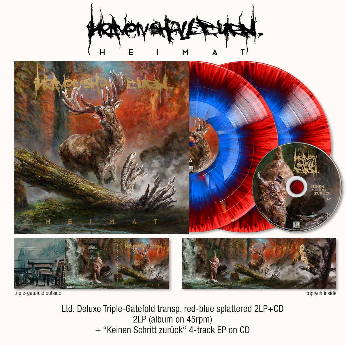 Heaven Shall Burn – Heimat (Limited Deluxe Transparent Red-Blue Splattered Vinyl+Cd) (3LP) by Heaven Shall Burn vinyl record cover