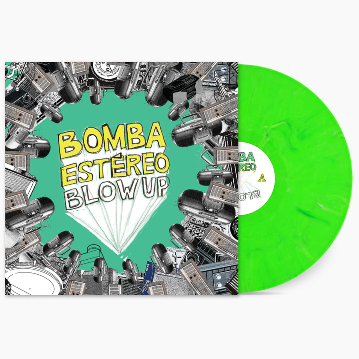 Bomba Estereo – Blow Up (Limited Edition Lime Green Marble Vinyl) (LP) by Bomba Estereo vinyl record cover