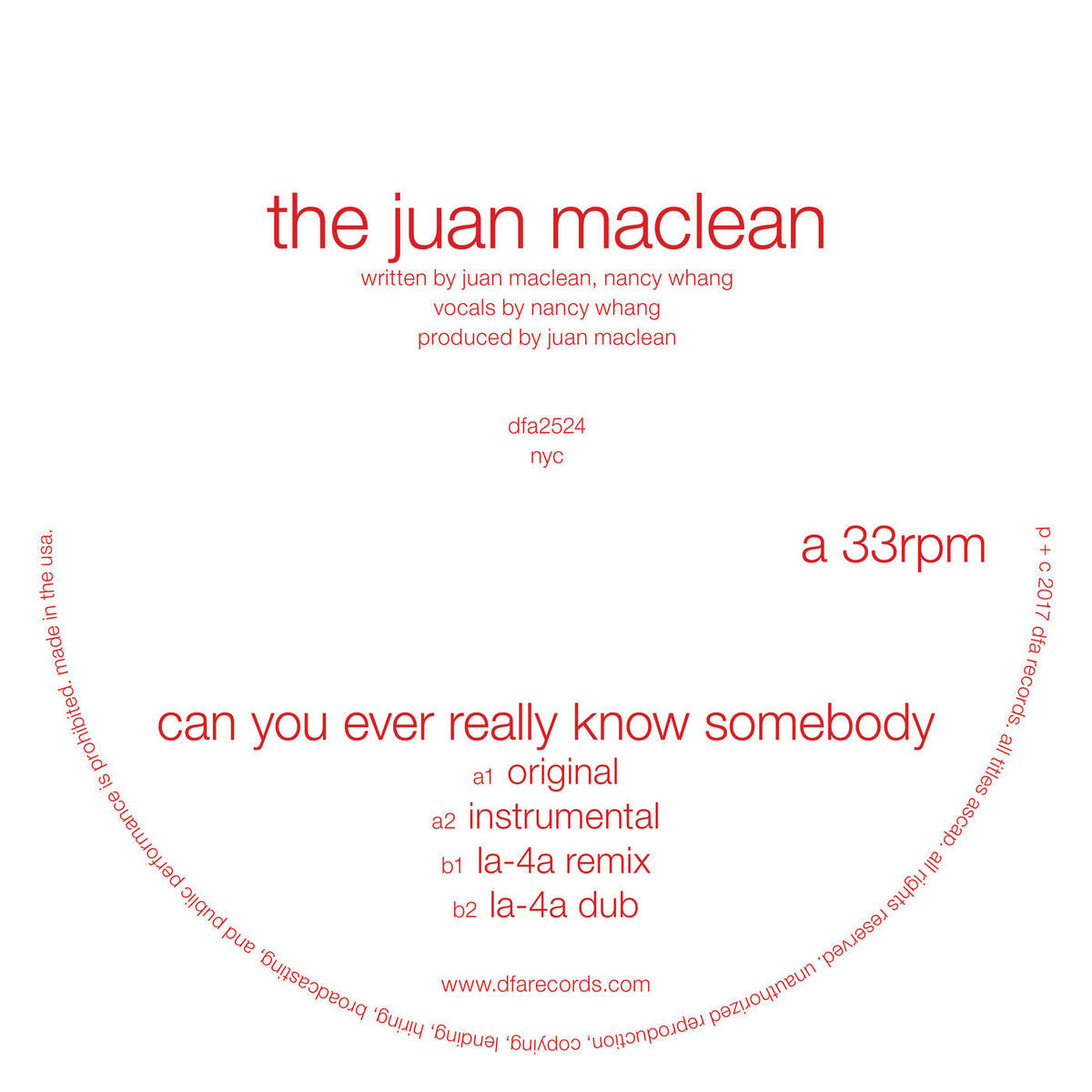 The Juan MacLean – Can You Ever Really Know Somebody vinyl cover