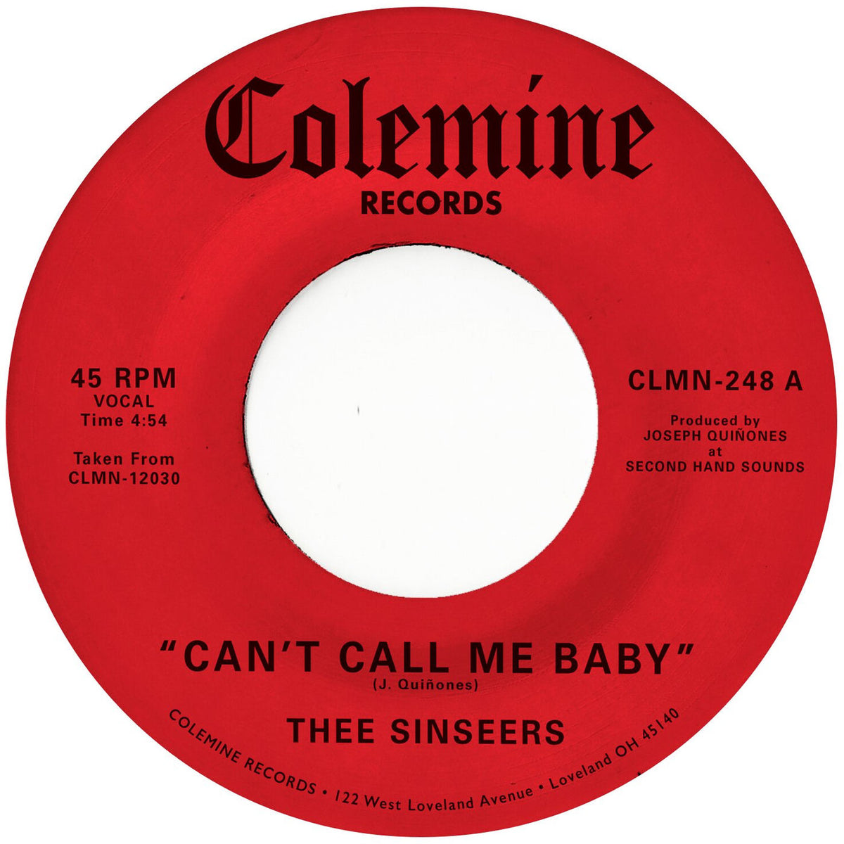 Thee Sinseers – Can't Call Me Baby / Take A Chance vinyl cover