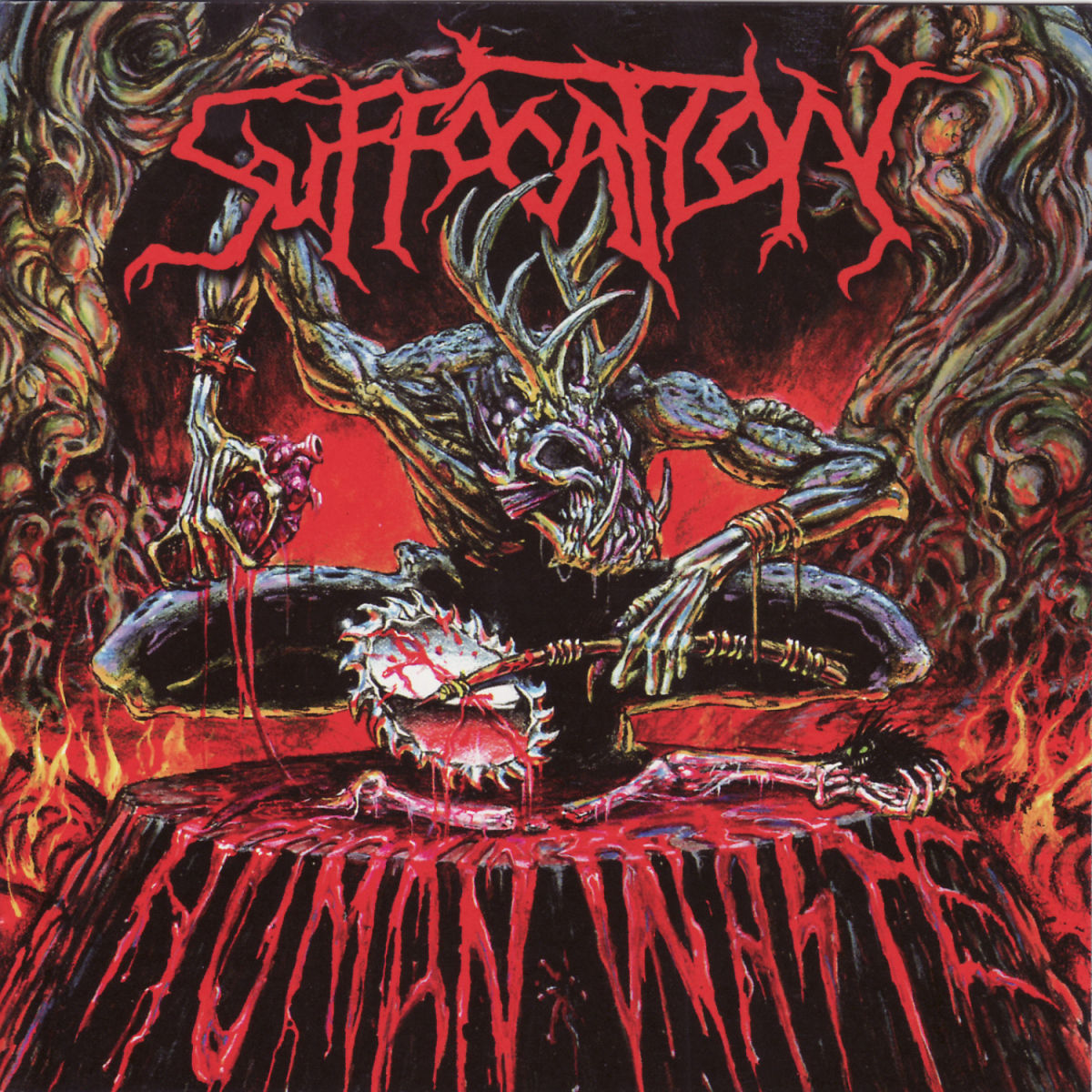 Suffocation – Human Waste (Blue, Silver, Red Splatter) vinyl record cover