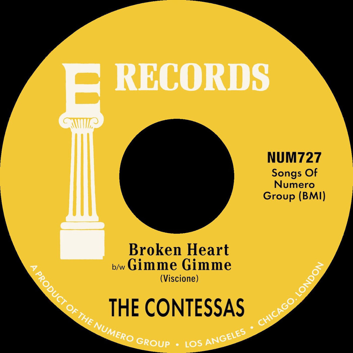The Contessas – Broken Heart b/w Gimme Gimme vinyl cover