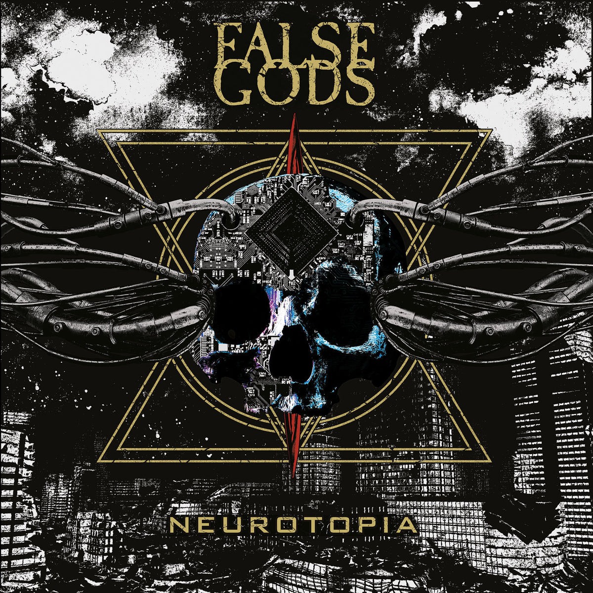 False Gods – Neurotopia (Black + Gold + Silver Marble Vinyl) vinyl record cover