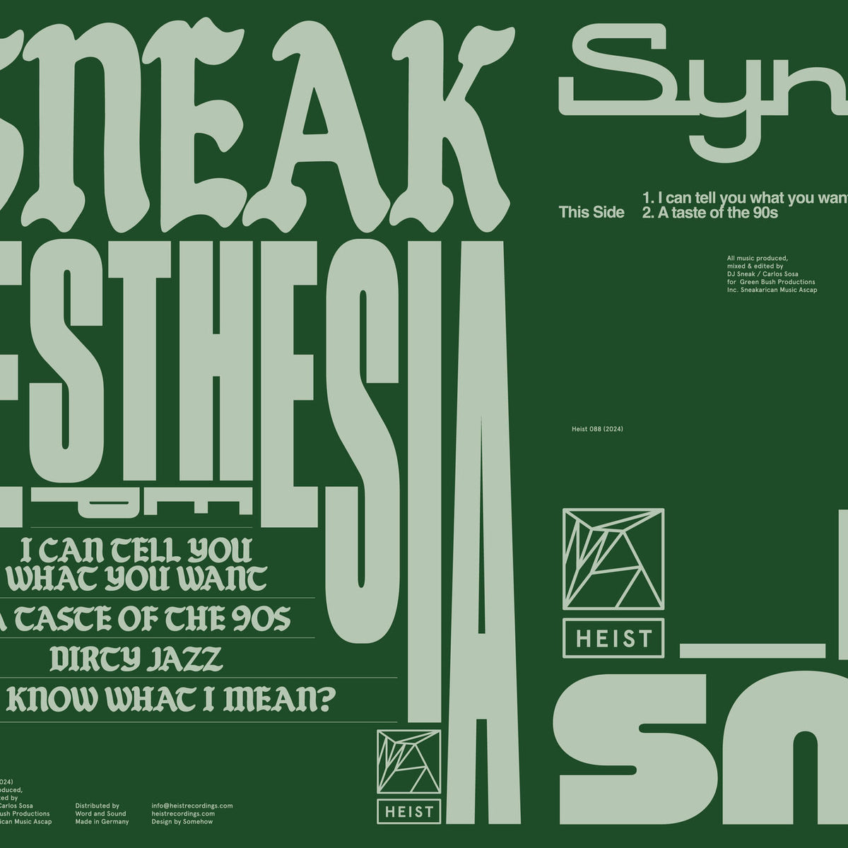 DJ Sneak – Synesthesia vinyl cover