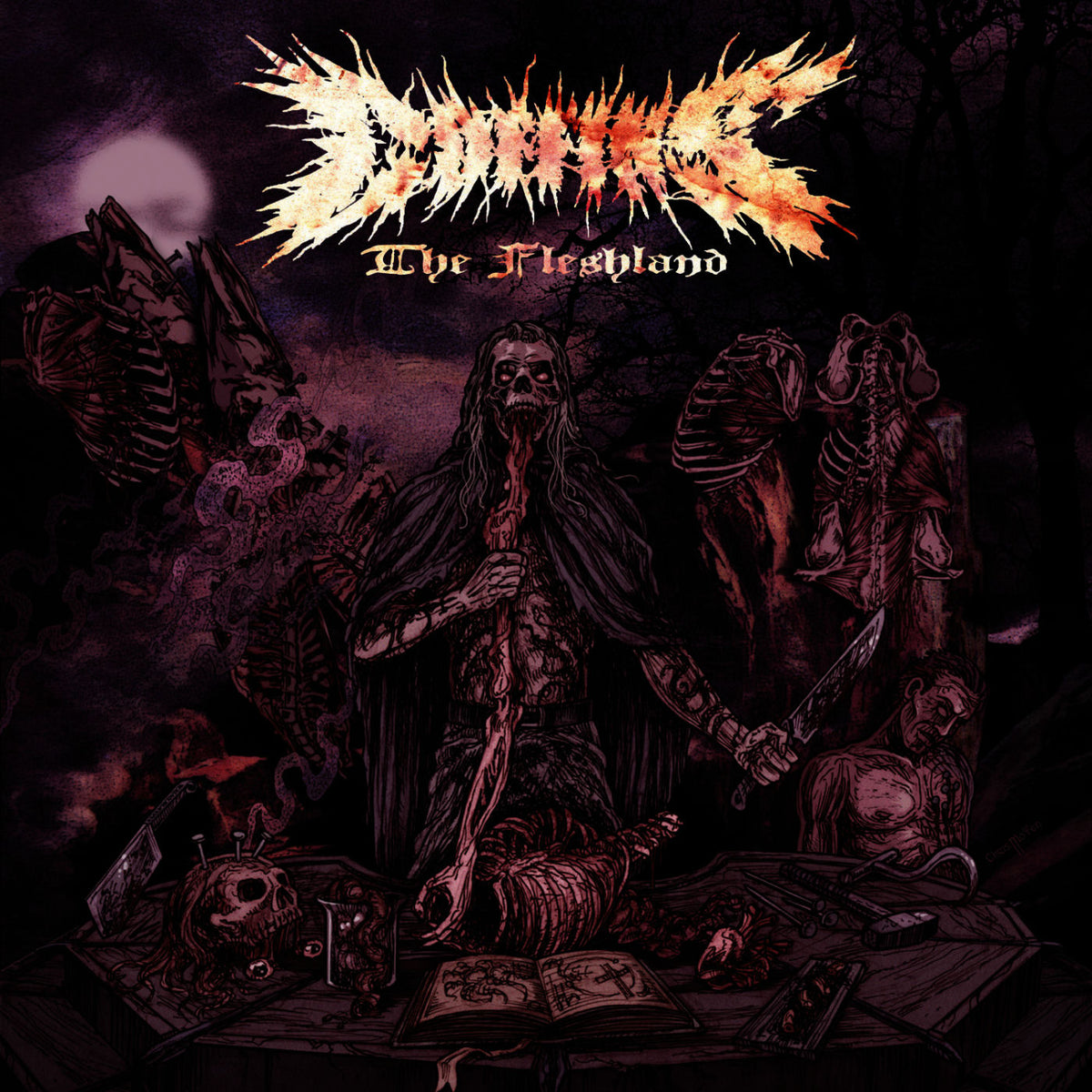 Coffins – The Fleshland (Violet And Pink And Pink And White Splatter) — record image 1