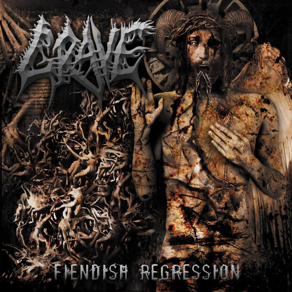 Grave – Fiendish Regression (Sunburst Yellow/Red Vinyl) vinyl record cover