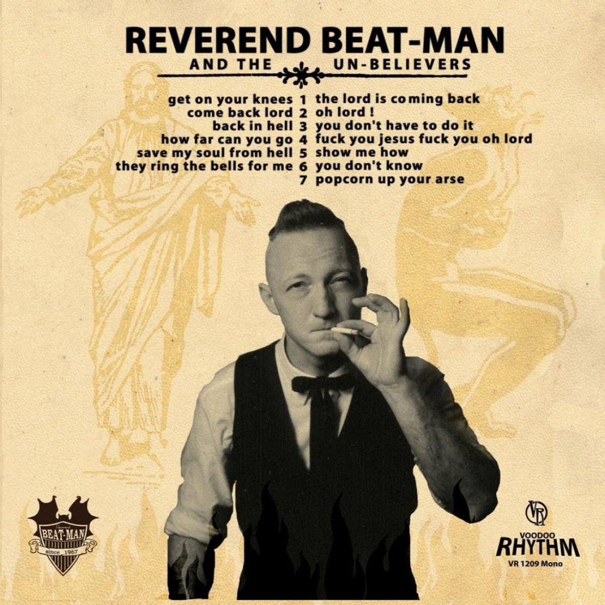 Reverend Beat-Man And The Un-Believers – Get On Your Knees vinyl record cover