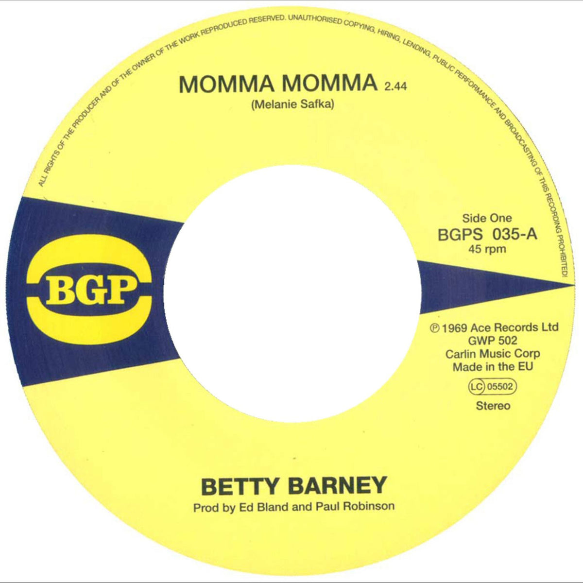 Betty Barney – Momma Momma / Chicken Scratch vinyl cover