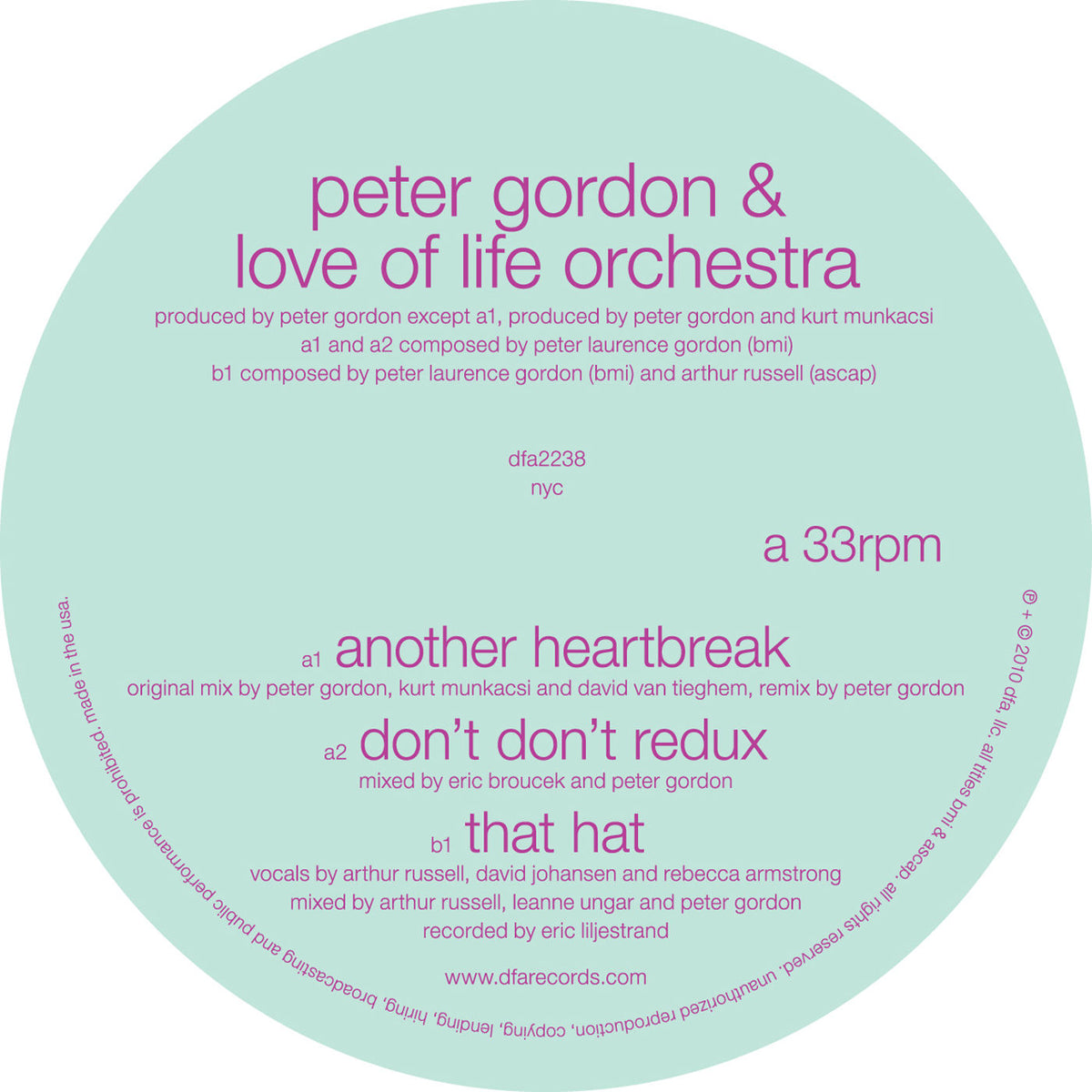 Peter Gordon & The Love of Life Orchestra – Another Heartbreak / Don't Don't Redux vinyl cover