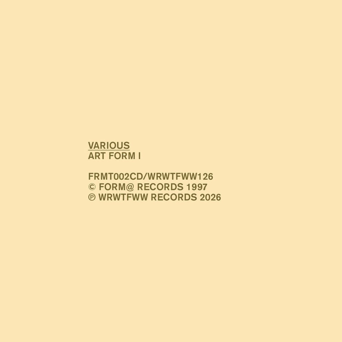 Various Artists – Art Form I vinyl record cover