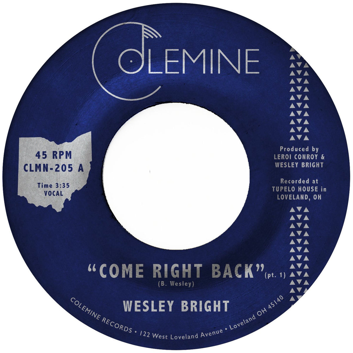 Wesley Bright – Come Right Back (pt 1 and pt 2) vinyl cover