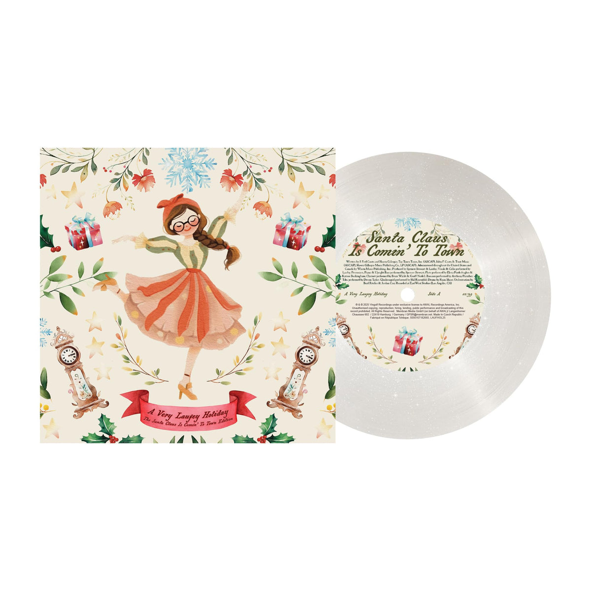 Laufey – A Very Laufey Holiday: The Santa Claus Is Comin To Town Edition (7 Inch Single) (LP) by Laufey vinyl record cover