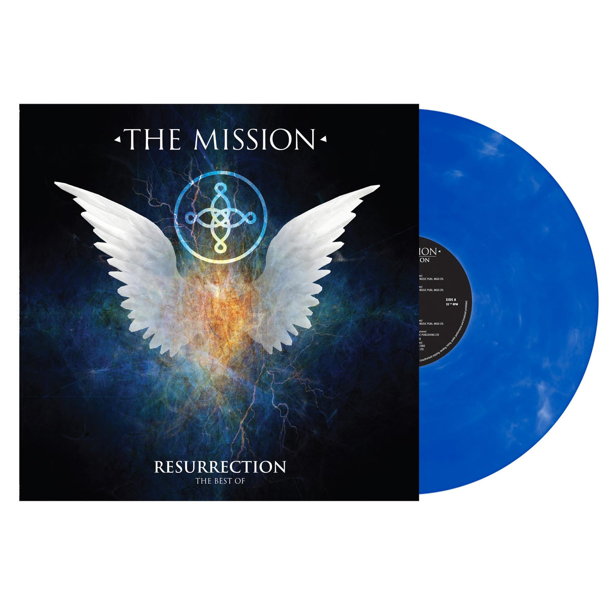 The Mission – Resurrection - The Best Of (Limited Edition Blue/White Marble Vinyl) (LP) by Mission,The vinyl record cover