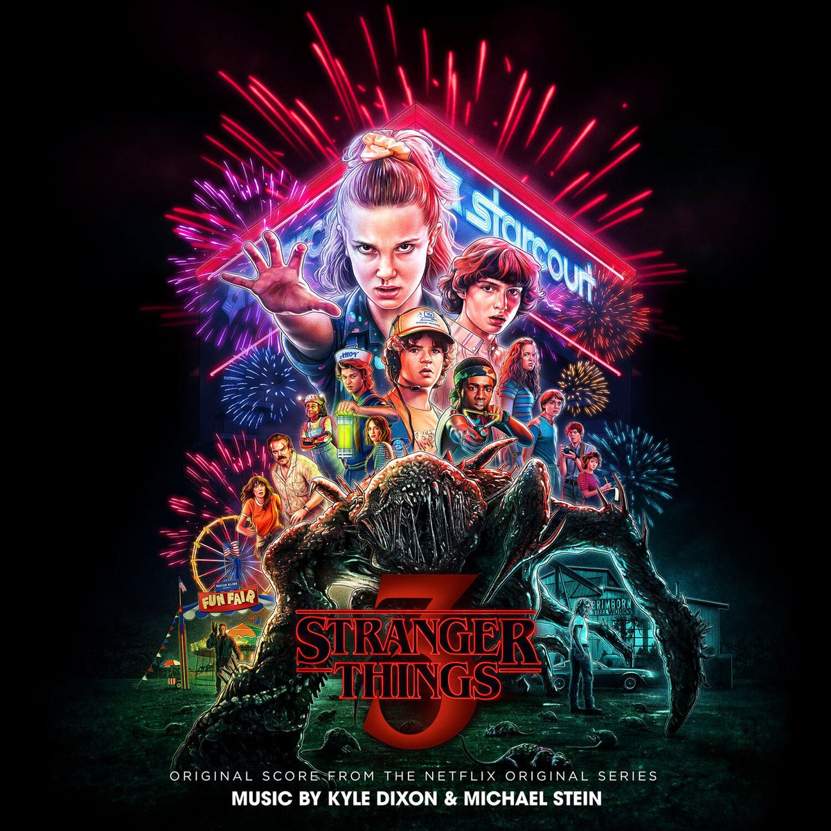 Kyle Dixon & Michael Stein – Stranger Things 3 (Fireworks Splatter Vinyl) vinyl record cover