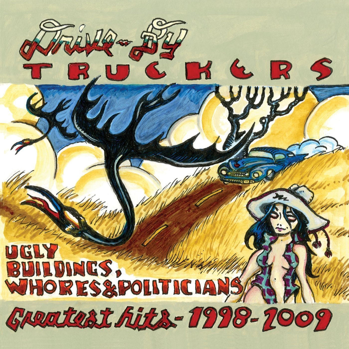 Drive-By Truckers – Ugly Buildings, Whores, And Politicians: Greatest Hits 1998�2009 (CLEAR COKE BOTTLE VINYL) vinyl record cover