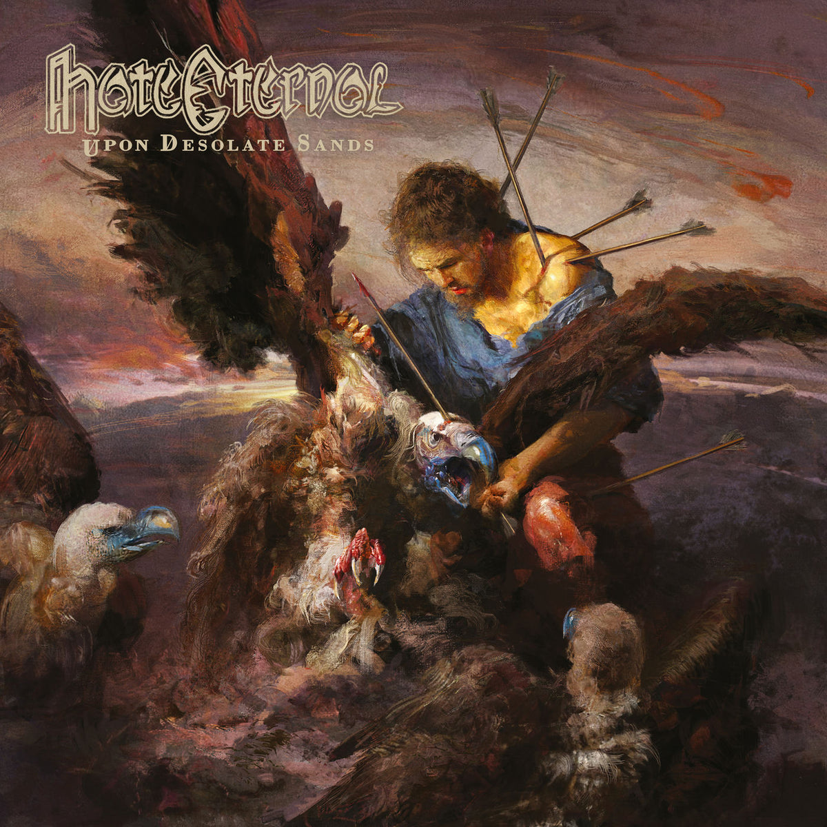 Hate Eternal – Upon Desolate Sands (Transparent Blue/Red Splatters Vinyl) vinyl record cover