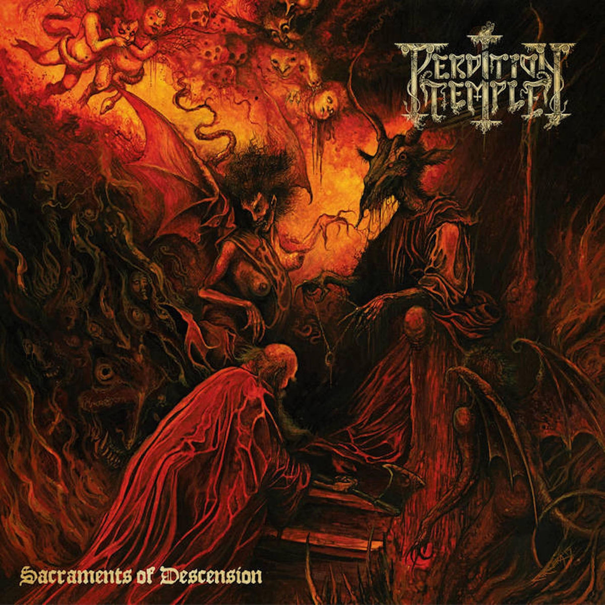 Perdition Temple – Sacraments Of Descension (ORANGE & BLACK VINYL) vinyl record cover