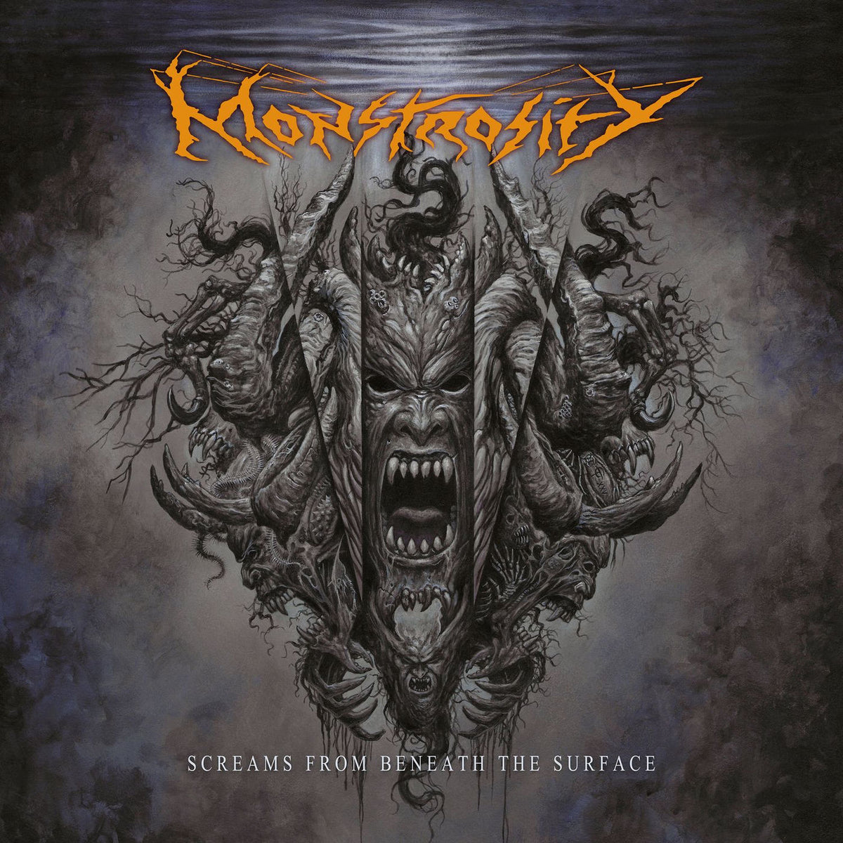 Monstrosity – Screams From Beneath The Surface (Gray Marbled Vinyl) vinyl record cover