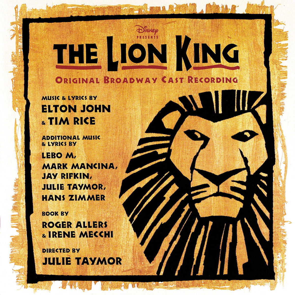 Various Artists – The Lion King: Original Broadway Cast [Yellow/Black Splatter 2 LP] vinyl record cover