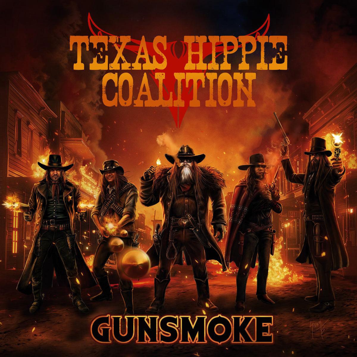 Texas Hippie Coalition – Gunsmoke [LP] (ORANGE & BLACK COLORED VINYL) vinyl record cover
